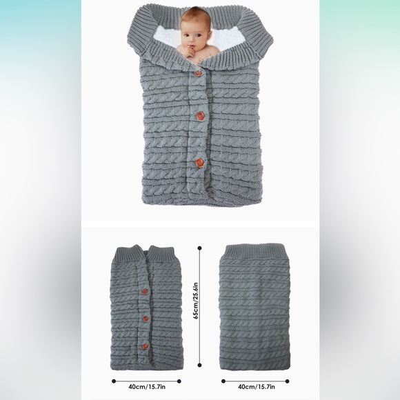 BABY BLANKET! GRAY KNIT BLANKET WITH BUTTONS - Picture 6 of 6